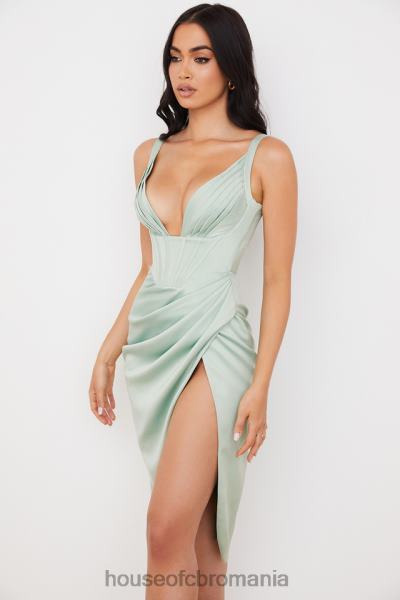îmbrăcăminte House of CB rochie midi corset din satin faye pistachio X4F68563