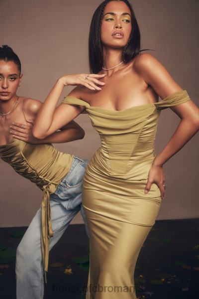 îmbrăcăminte House of CB rochie midi corset din satin natalya olive X4F68459