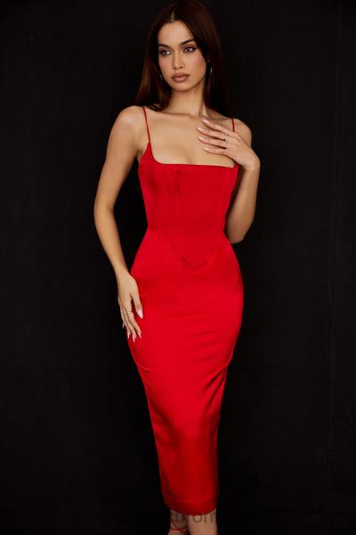 îmbrăcăminte House of CB rochie midi corset din satin stacojiu anais X4F68505