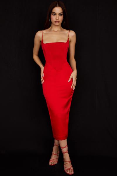 îmbrăcăminte House of CB rochie midi corset din satin stacojiu anais X4F68505