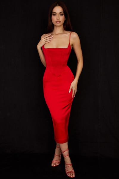 îmbrăcăminte House of CB rochie midi corset din satin stacojiu anais X4F68505