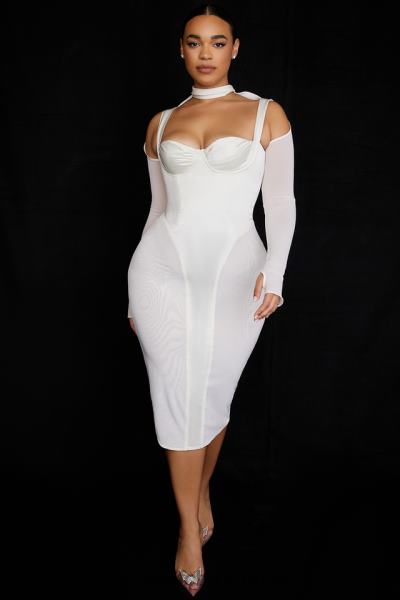 îmbrăcăminte House of CB rochie midi corset ivoire talika X4F68518
