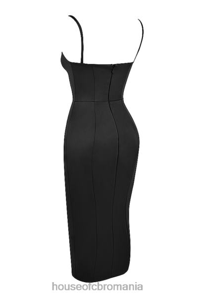 îmbrăcăminte House of CB rochie midi corset negru din satin casimira X4F68521