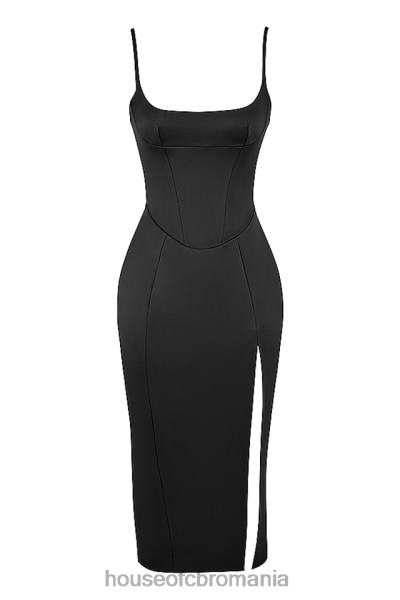 îmbrăcăminte House of CB rochie midi corset negru din satin casimira X4F68521
