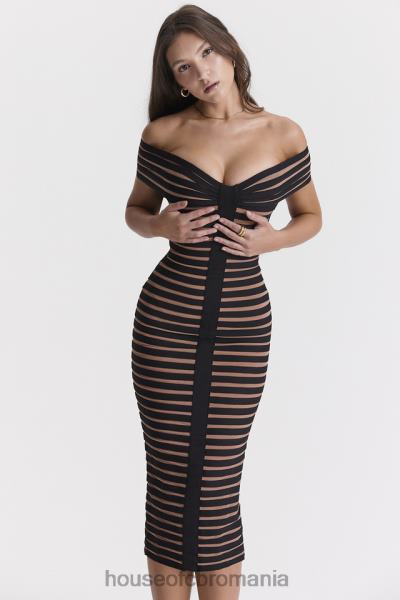 îmbrăcăminte House of CB rochie midi cu bandaj în dungi petra X4F68275