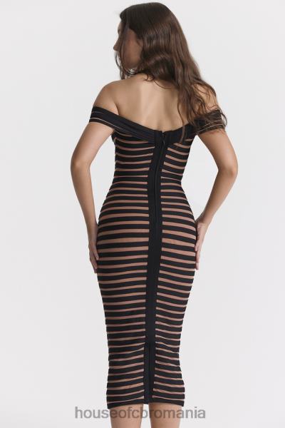îmbrăcăminte House of CB rochie midi cu bandaj în dungi petra X4F68275