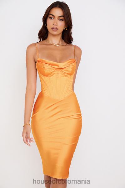 îmbrăcăminte House of CB rochie midi cu corset din satin myrna mandarine X4F68537