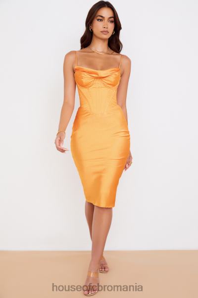 îmbrăcăminte House of CB rochie midi cu corset din satin myrna mandarine X4F68537