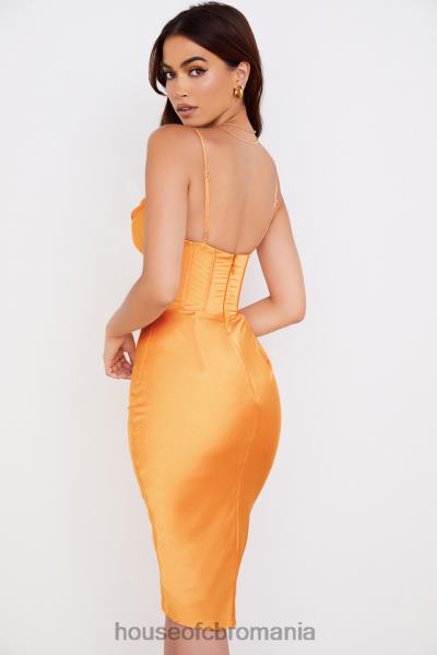 îmbrăcăminte House of CB rochie midi cu corset din satin myrna mandarine X4F68537