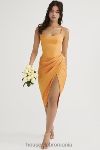 îmbrăcăminte House of CB rochie midi cu corset plisat satin bianca mandarina X4F68479
