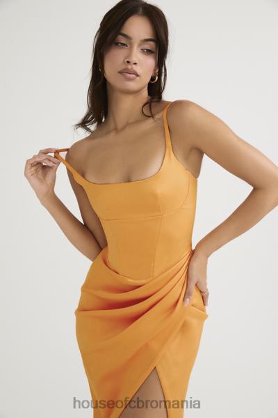 îmbrăcăminte House of CB rochie midi cu corset plisat satin bianca mandarina X4F68479