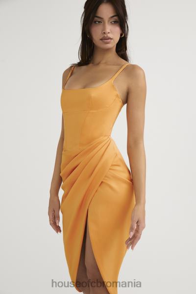 îmbrăcăminte House of CB rochie midi cu corset plisat satin bianca mandarina X4F68479