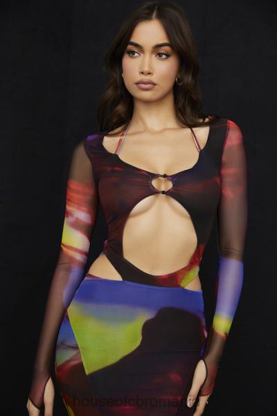 îmbrăcăminte House of CB rochie midi cu decupaj cu imprimeu marina X4F68532