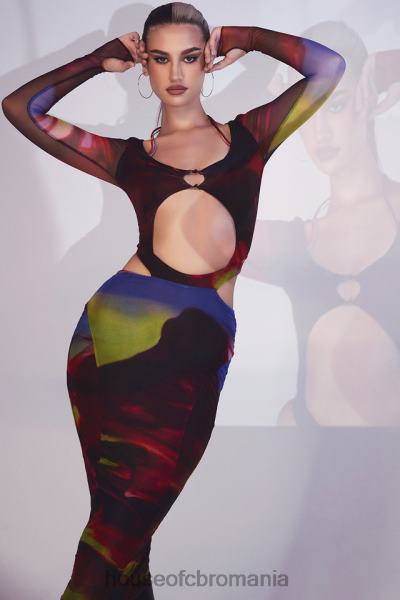 îmbrăcăminte House of CB rochie midi cu decupaj cu imprimeu marina X4F68532