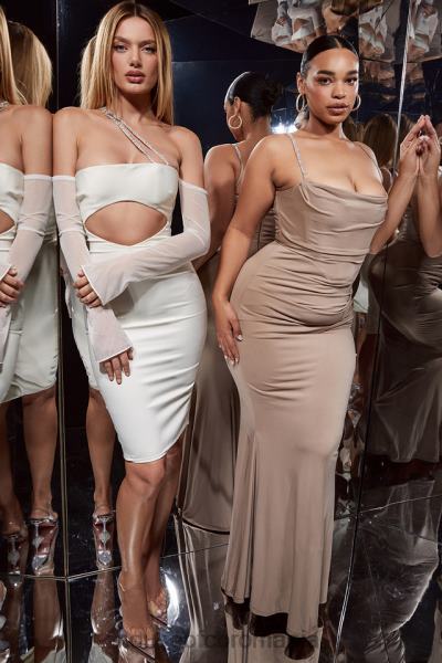 îmbrăcăminte House of CB rochie midi cu decupaj din satin ivoire loulou X4F68519
