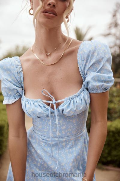 îmbrăcăminte House of CB rochie midi cu mâneci bufante cu flori tallulah albastru fildeș X4F68550