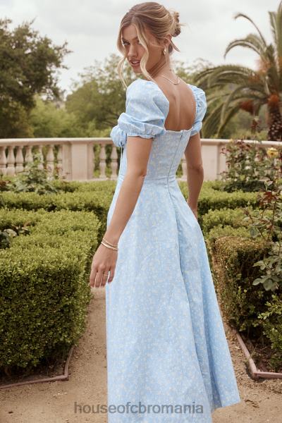 îmbrăcăminte House of CB rochie midi cu mâneci bufante cu flori tallulah albastru fildeș X4F68550