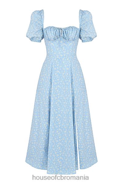 îmbrăcăminte House of CB rochie midi cu mâneci bufante cu flori tallulah albastru fildeș X4F68550