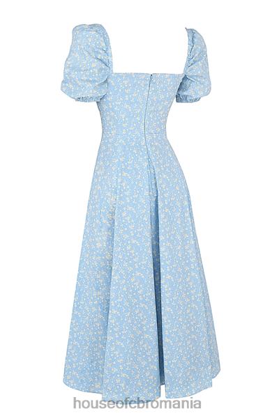 îmbrăcăminte House of CB rochie midi cu mâneci bufante cu flori tallulah albastru fildeș X4F68550