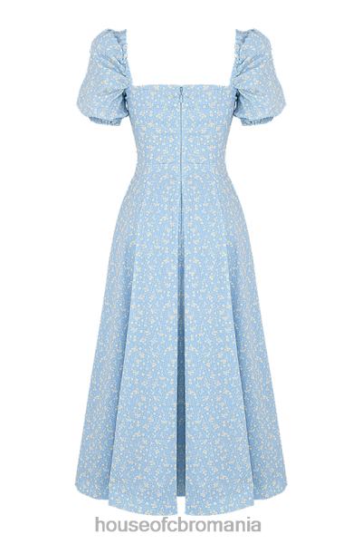 îmbrăcăminte House of CB rochie midi cu mâneci bufante cu flori tallulah albastru fildeș X4F68550