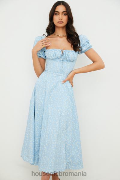 îmbrăcăminte House of CB rochie midi cu mâneci bufante cu flori tallulah albastru fildeș X4F68550