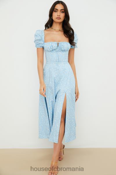 îmbrăcăminte House of CB rochie midi cu mâneci bufante cu flori tallulah albastru fildeș X4F68550