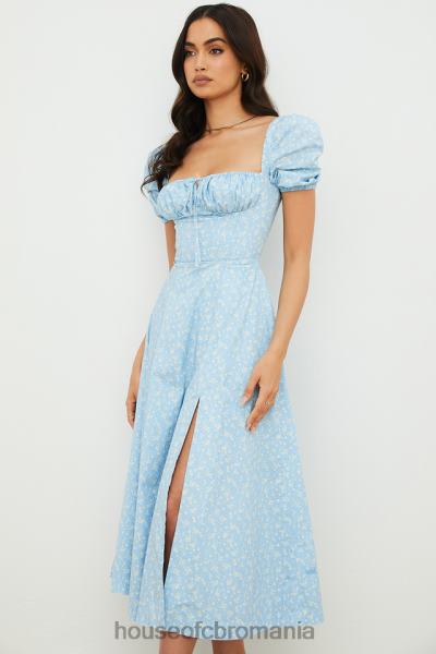 îmbrăcăminte House of CB rochie midi cu mâneci bufante cu flori tallulah albastru fildeș X4F68550