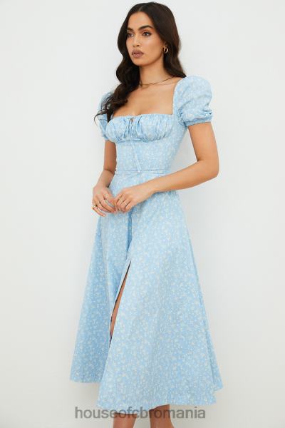 îmbrăcăminte House of CB rochie midi cu mâneci bufante cu flori tallulah albastru fildeș X4F68550