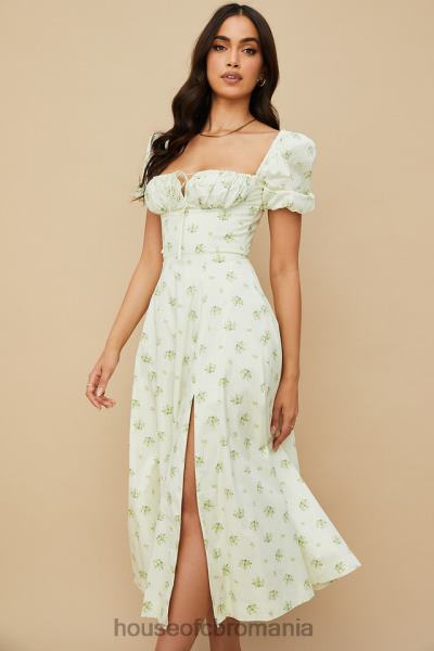 îmbrăcăminte House of CB rochie midi cu mâneci bufante florale tallulah ivoire X4F68561