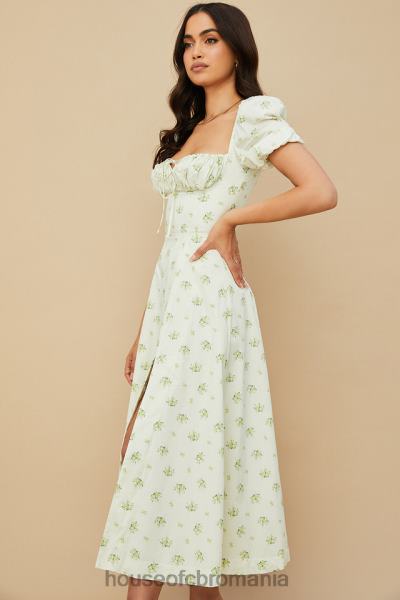 îmbrăcăminte House of CB rochie midi cu mâneci bufante florale tallulah ivoire X4F68561