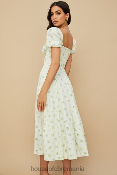 îmbrăcăminte House of CB rochie midi cu mâneci bufante florale tallulah ivoire X4F68561
