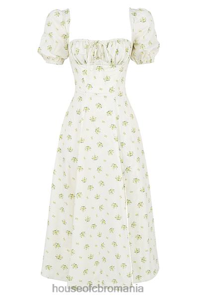 îmbrăcăminte House of CB rochie midi cu mâneci bufante florale tallulah ivoire X4F68561