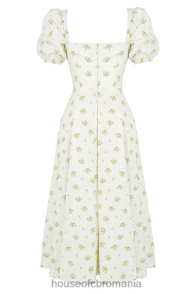 îmbrăcăminte House of CB rochie midi cu mâneci bufante florale tallulah ivoire X4F68561