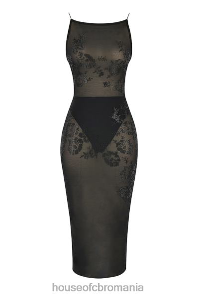 îmbrăcăminte House of CB rochie midi cu plasă neagră, împodobită cu cristale, amirah X4F68367