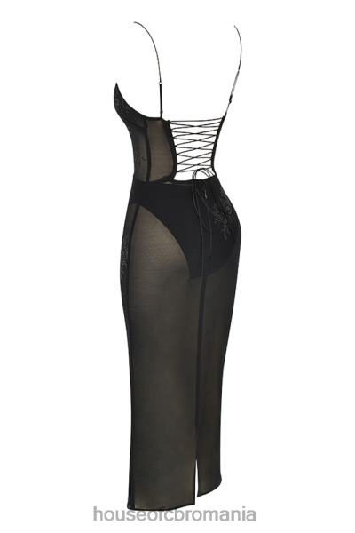 îmbrăcăminte House of CB rochie midi cu plasă neagră, împodobită cu cristale, amirah X4F68367