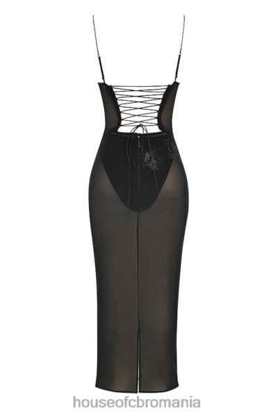 îmbrăcăminte House of CB rochie midi cu plasă neagră, împodobită cu cristale, amirah X4F68367