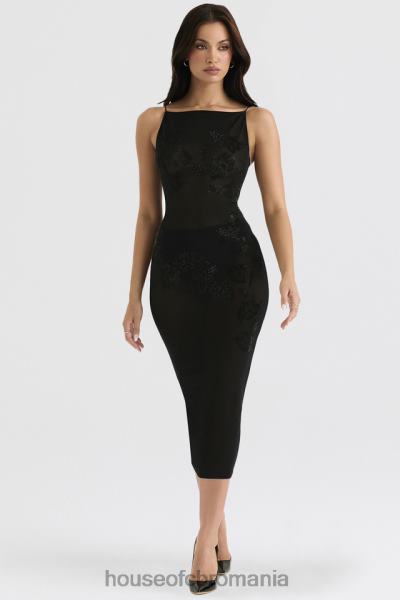 îmbrăcăminte House of CB rochie midi cu plasă neagră, împodobită cu cristale, amirah X4F68367