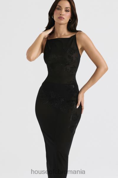 îmbrăcăminte House of CB rochie midi cu plasă neagră, împodobită cu cristale, amirah X4F68367