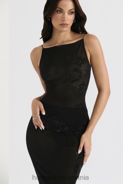 îmbrăcăminte House of CB rochie midi cu plasă neagră, împodobită cu cristale, amirah X4F68367