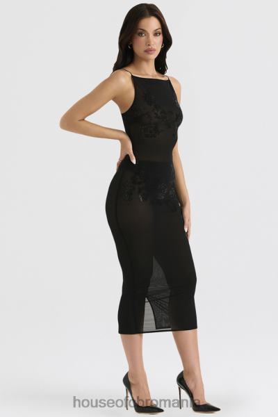 îmbrăcăminte House of CB rochie midi cu plasă neagră, împodobită cu cristale, amirah X4F68367