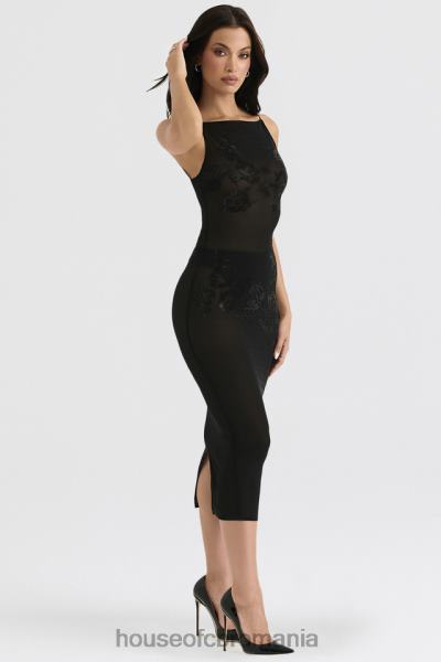 îmbrăcăminte House of CB rochie midi cu plasă neagră, împodobită cu cristale, amirah X4F68367