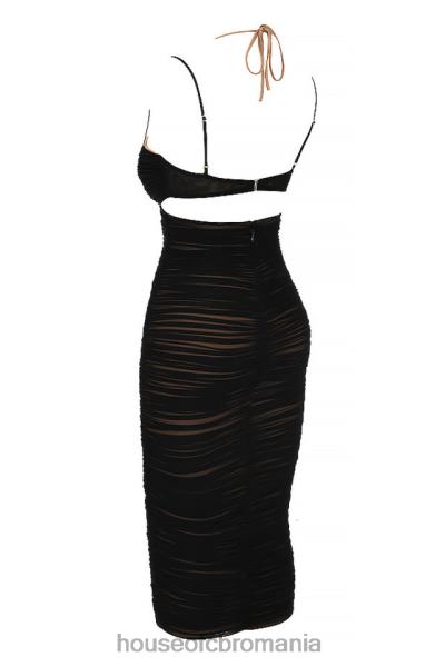 îmbrăcăminte House of CB rochie midi cu volan cu decupaj negru tibi X4F68579
