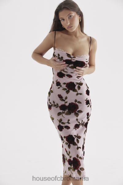 îmbrăcăminte House of CB rochie midi devore roz azura X4F68302