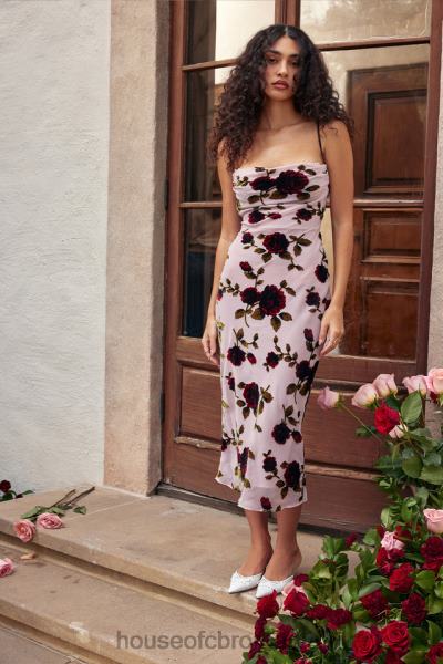 îmbrăcăminte House of CB rochie midi devore roz azura X4F68302