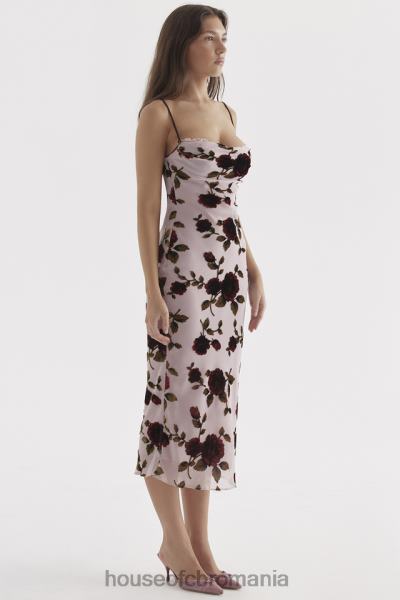 îmbrăcăminte House of CB rochie midi devore roz azura X4F68302