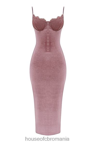 îmbrăcăminte House of CB rochie midi din catifea roz moale azalea X4F68296