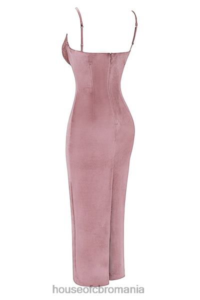 îmbrăcăminte House of CB rochie midi din catifea roz moale azalea X4F68296