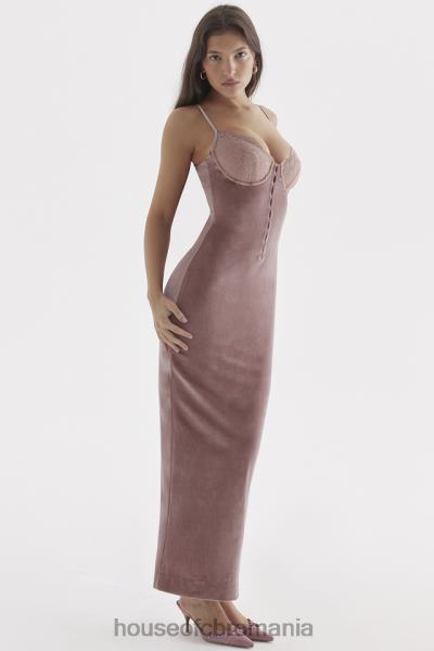 îmbrăcăminte House of CB rochie midi din catifea roz moale azalea X4F68296