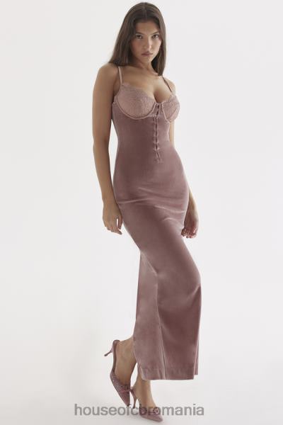 îmbrăcăminte House of CB rochie midi din catifea roz moale azalea X4F68296