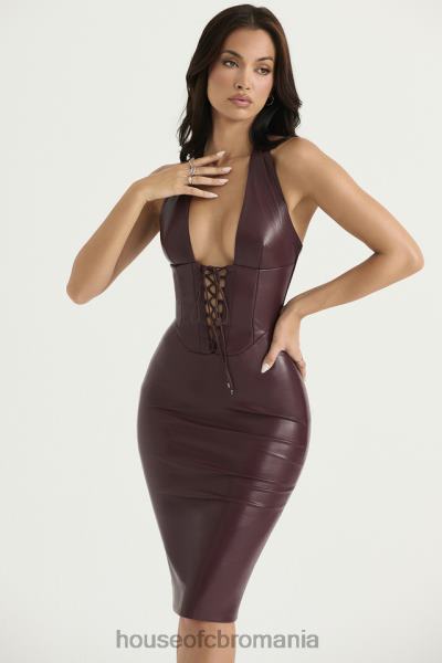 îmbrăcăminte House of CB rochie midi din piele vegană jaquetta wine X4F68378